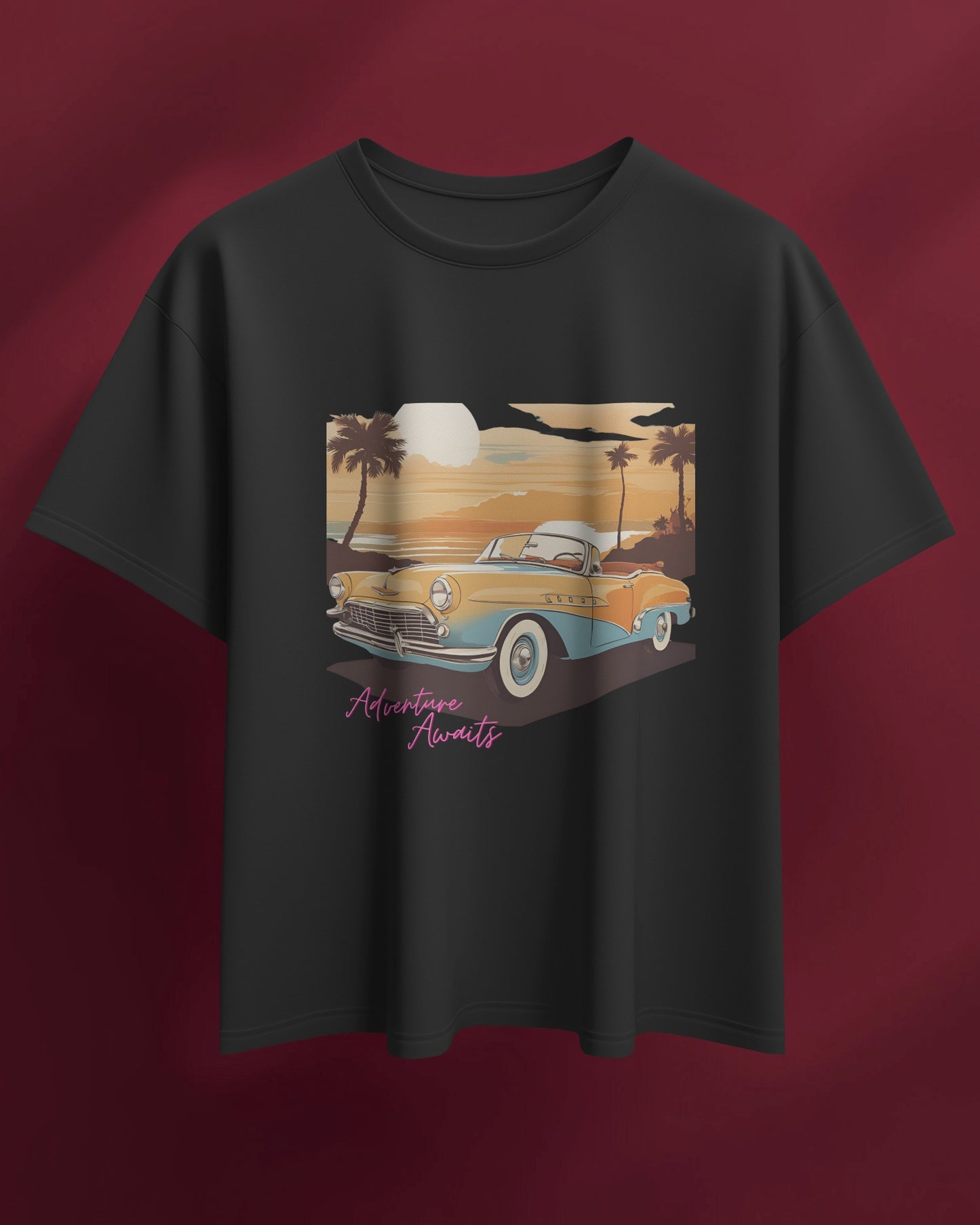 Women Summer Heavy Cotton Tee- Retro Sunset Adventure Awaits Exclusive T-Shirt