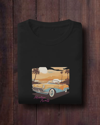 Men Summer Heavy Cotton Tee- Retro Sunset Adventure Awaits Exclusive T-Shirt