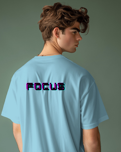 Men Heavy Cotton Tee - 'FOCUS' Retro Graphic T-Shirt for Motivated Individuals