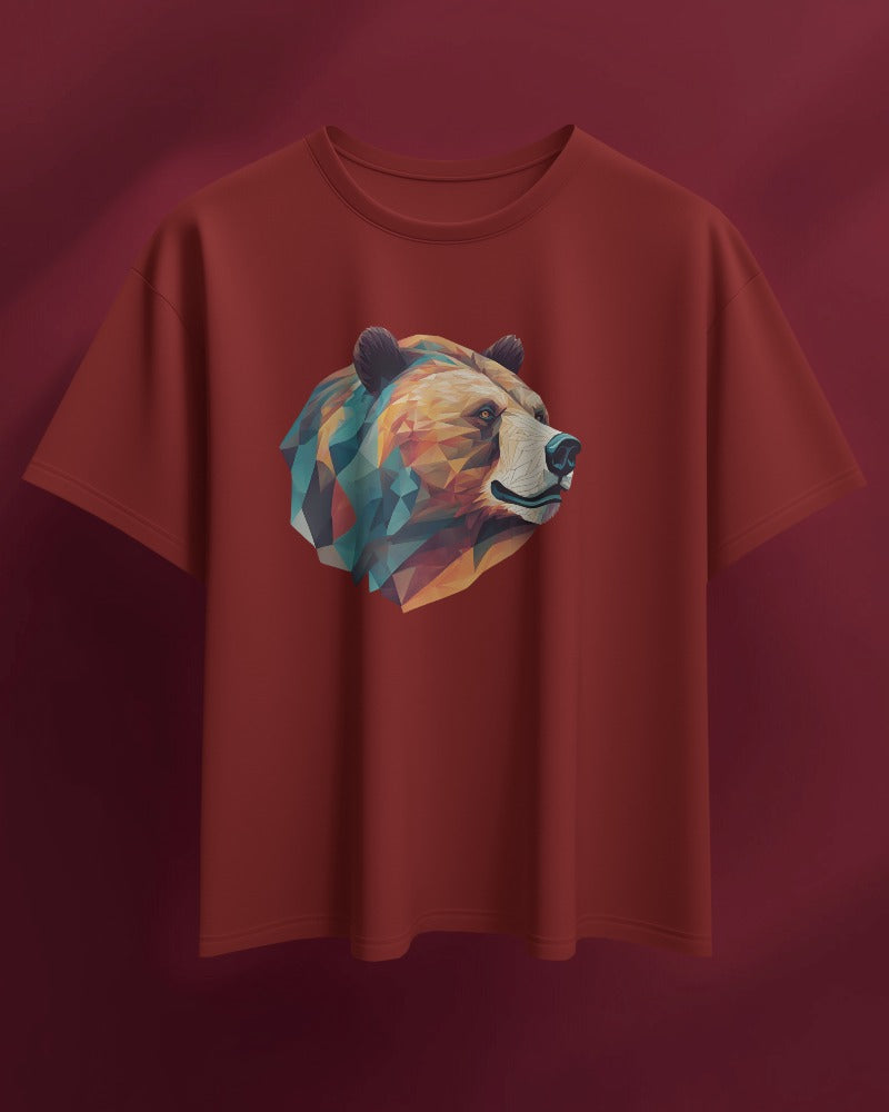 Geometric Bear Men Heavy Cotton Tee - Nature Lover's Graphic T-Shirt