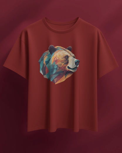 Geometric Bear Men Heavy Cotton Tee - Nature Lover's Graphic T-Shirt