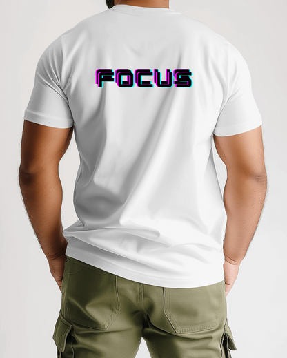 Men Heavy Cotton Tee - 'FOCUS' Retro Graphic T-Shirt for Motivated Individuals