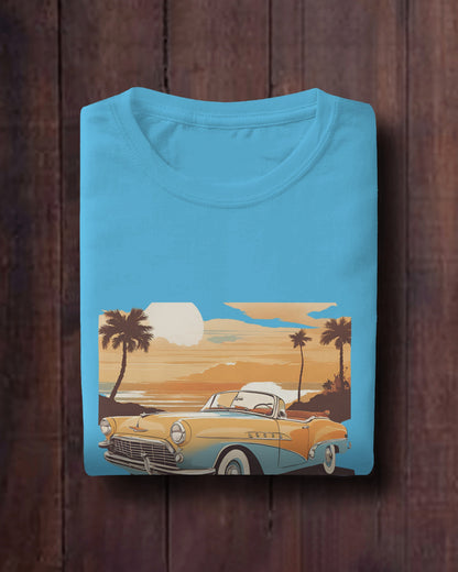 Men Summer Heavy Cotton Tee- Retro Sunset Adventure Awaits Exclusive T-Shirt