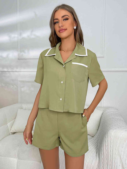 Ivy Lane Short Sleeve Shirt and Shorts Lounge Set