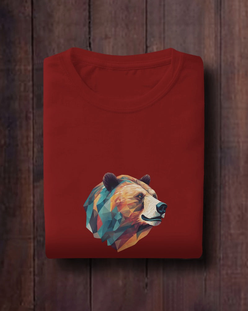 Geometric Bear Men Heavy Cotton Tee - Nature Lover's Graphic T-Shirt