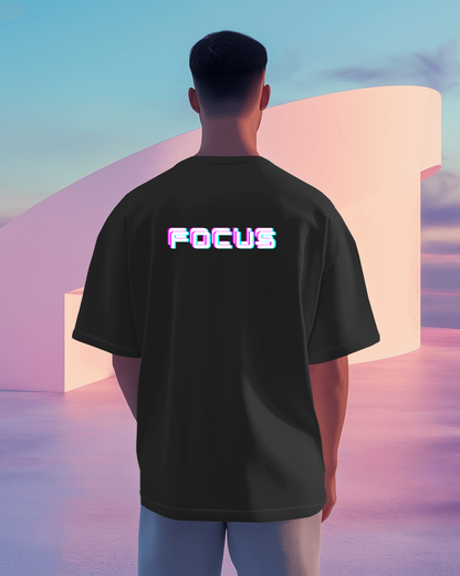 Men Heavy Cotton Tee - 'FOCUS' Retro Graphic T-Shirt for Motivated Individuals