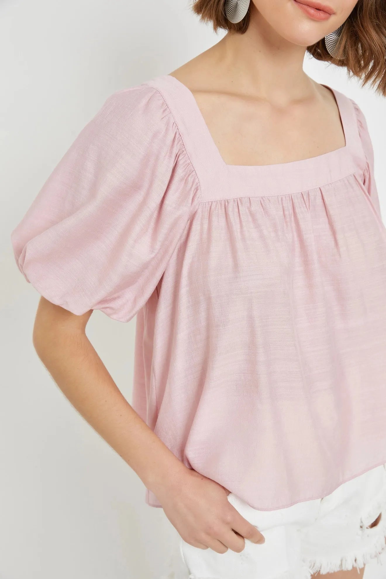 Square Neck Puff Short Sleeve Top