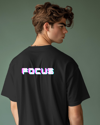 Men Heavy Cotton Tee - 'FOCUS' Retro Graphic T-Shirt for Motivated Individuals