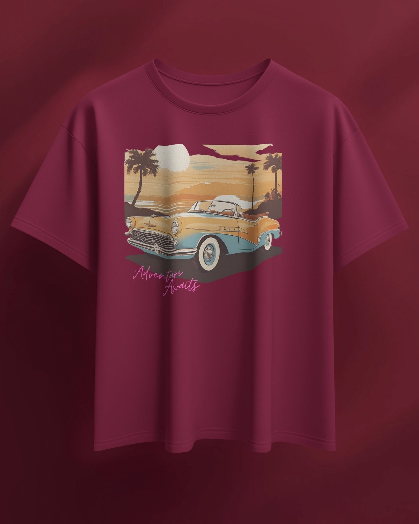 Men Summer Heavy Cotton Tee- Retro Sunset Adventure Awaits Exclusive T-Shirt