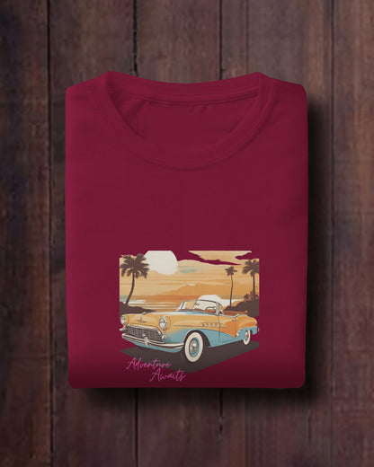 Women Summer Heavy Cotton Tee- Retro Sunset Adventure Awaits Exclusive T-Shirt