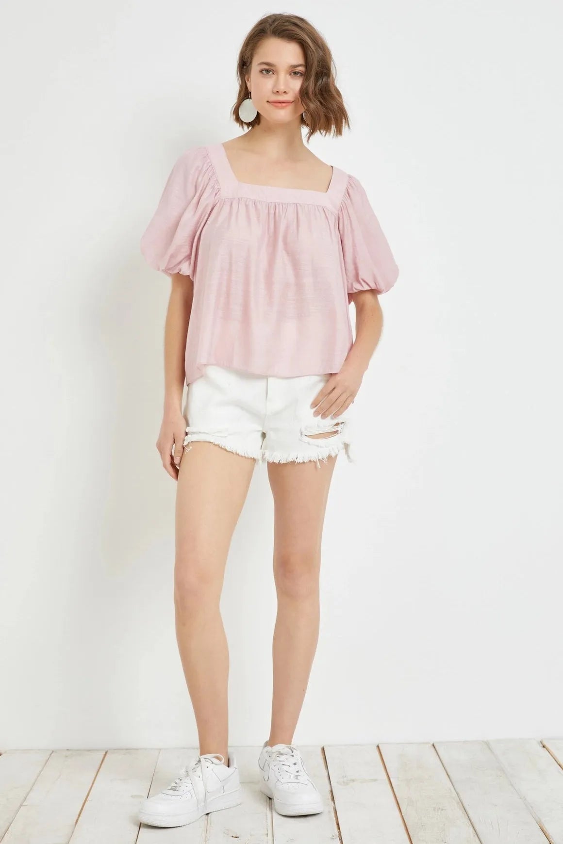 Square Neck Puff Short Sleeve Top