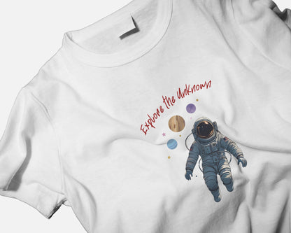 Explore the Unknown Women Heavy Cotton Tee - Astronaut Graphic Shirt