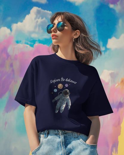 Explore the Unknown Women Heavy Cotton Tee - Astronaut Graphic Shirt