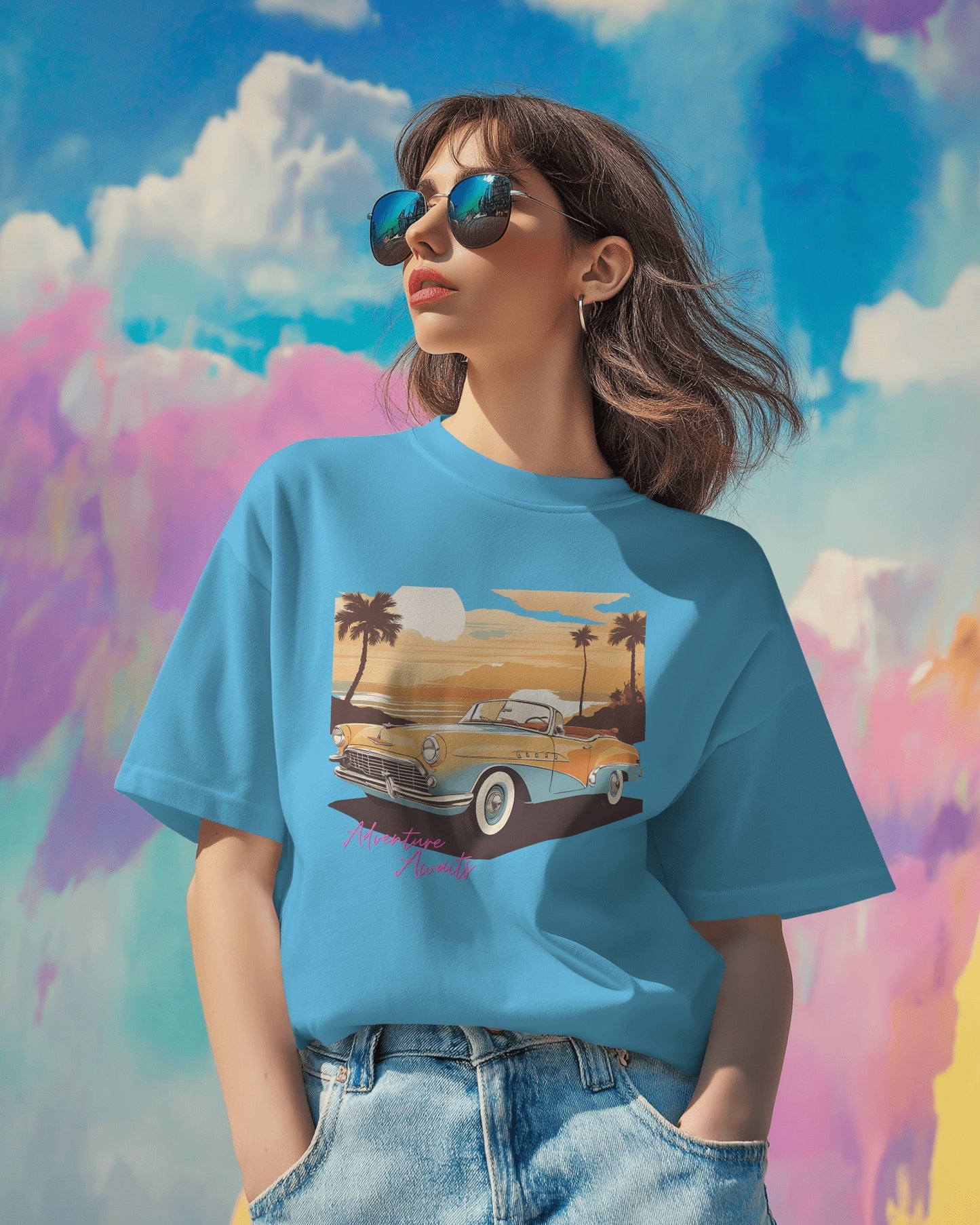 Women Summer Heavy Cotton Tee- Retro Sunset Adventure Awaits Exclusive T-Shirt