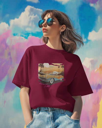 Women Summer Heavy Cotton Tee- Retro Sunset Adventure Awaits Exclusive T-Shirt