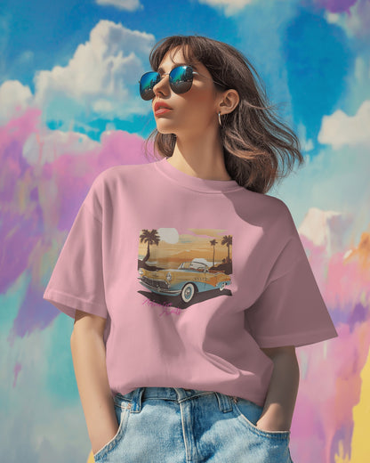 Women Summer Heavy Cotton Tee- Retro Sunset Adventure Awaits Exclusive T-Shirt