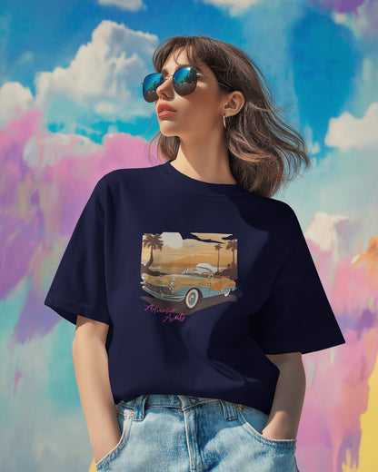 Women Summer Heavy Cotton Tee- Retro Sunset Adventure Awaits Exclusive T-Shirt