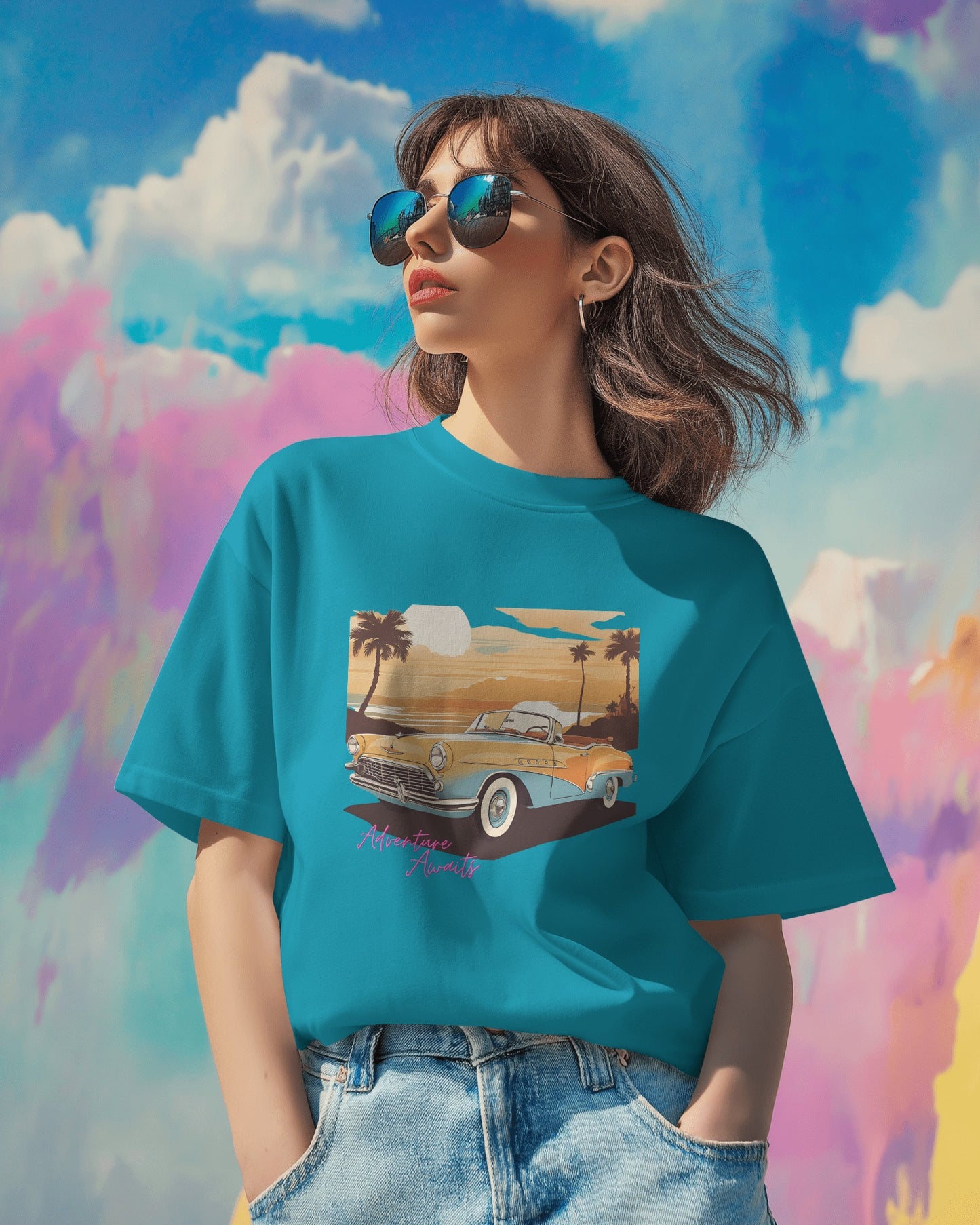 Women Summer Heavy Cotton Tee- Retro Sunset Adventure Awaits Exclusive T-Shirt