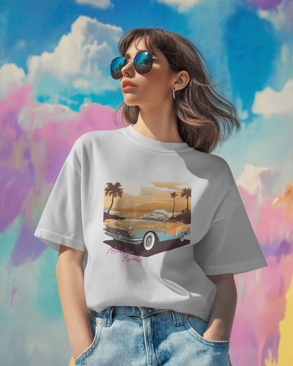 Women Summer Heavy Cotton Tee- Retro Sunset Adventure Awaits Exclusive T-Shirt