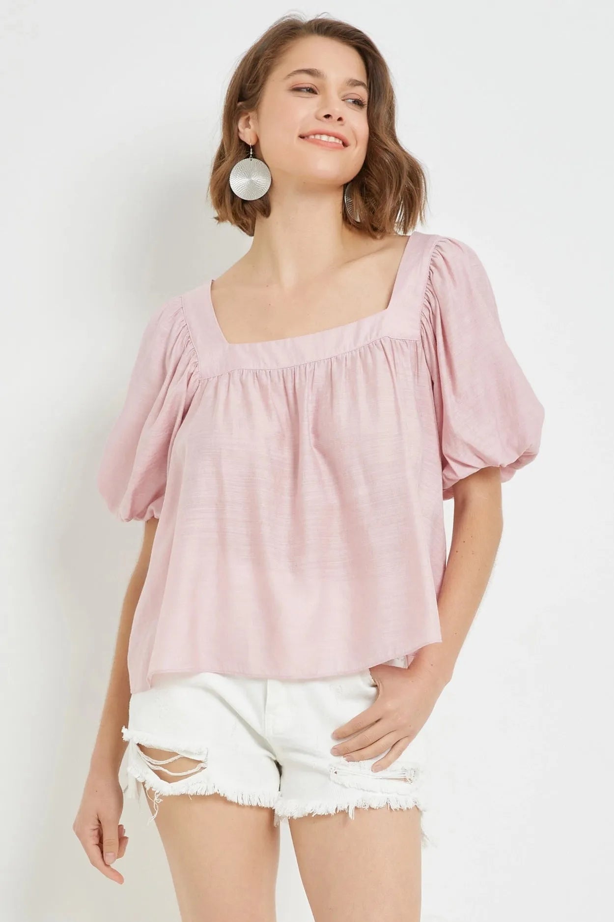 Square Neck Puff Short Sleeve Top