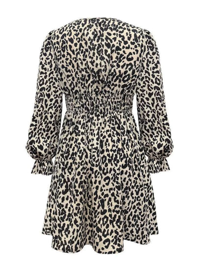 Leopard V-Neck Dress with Flounce Sleeves