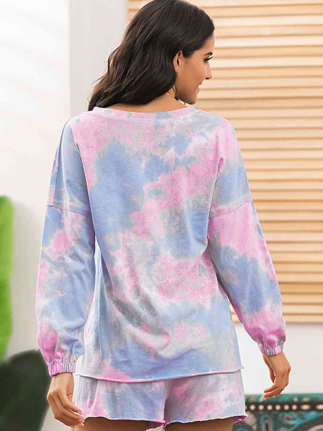 Ivy Lane Tie-Dye Long Sleeve Top and Shorts Lounge Set