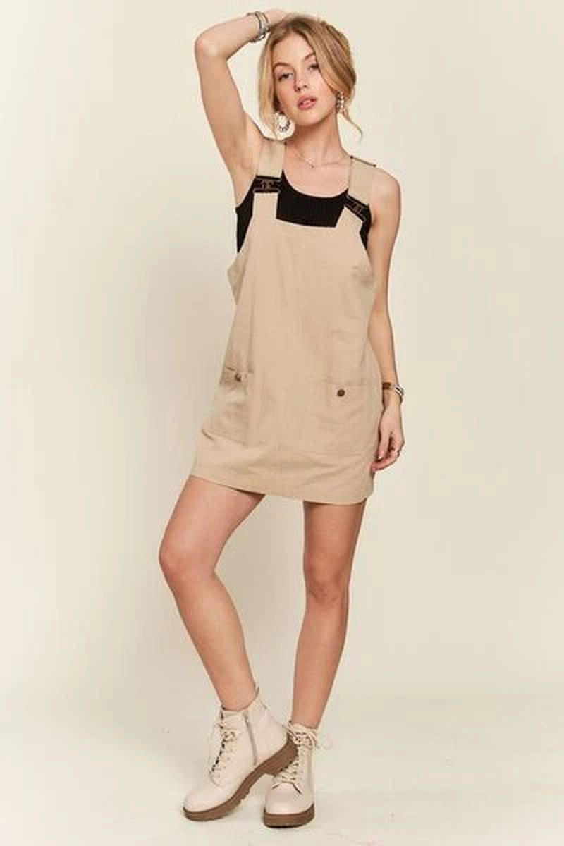 ADORA Adjustable Wide Strap Square Neck Overall Dress