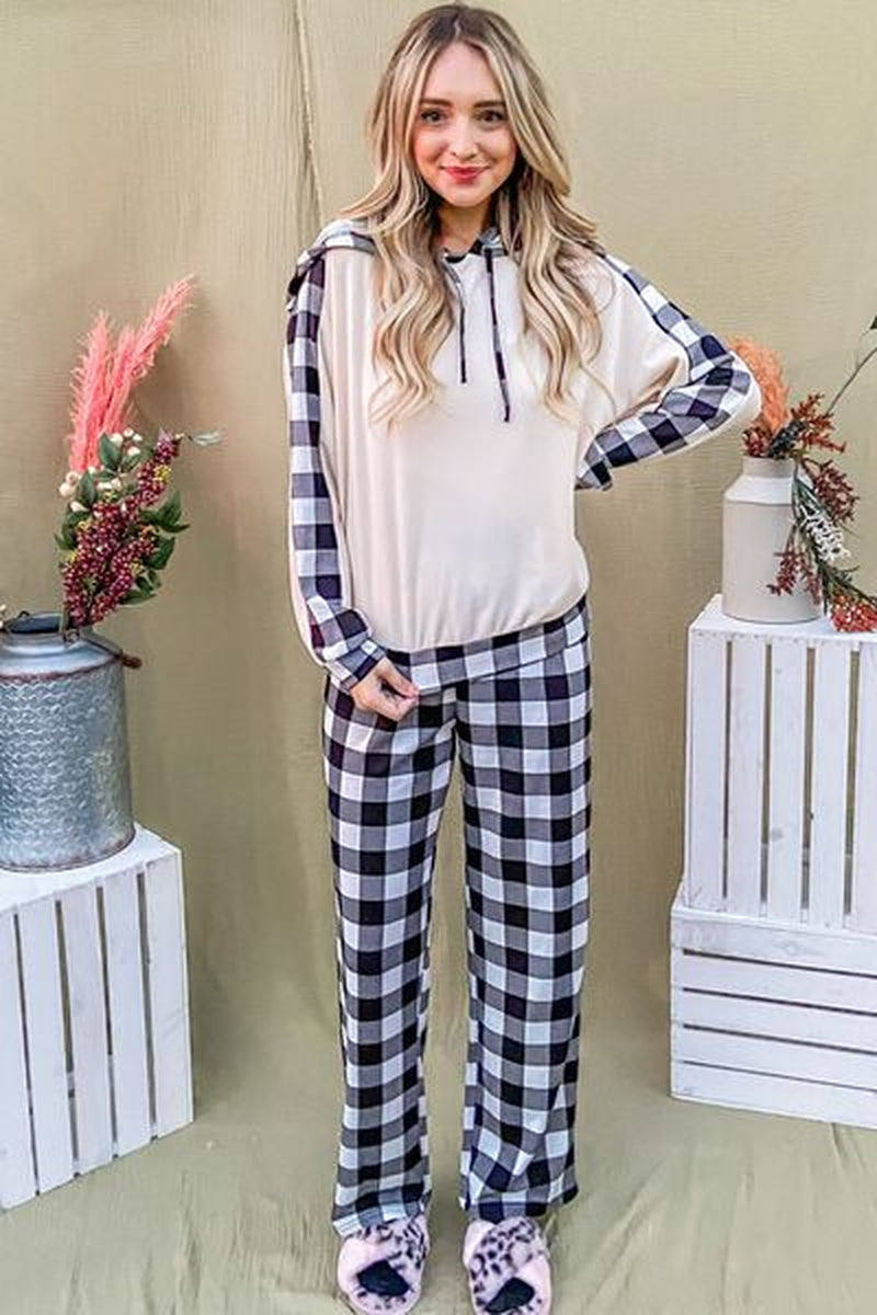 And the Why Drawstring Hooded Top and Plaid Pants Lounge Set