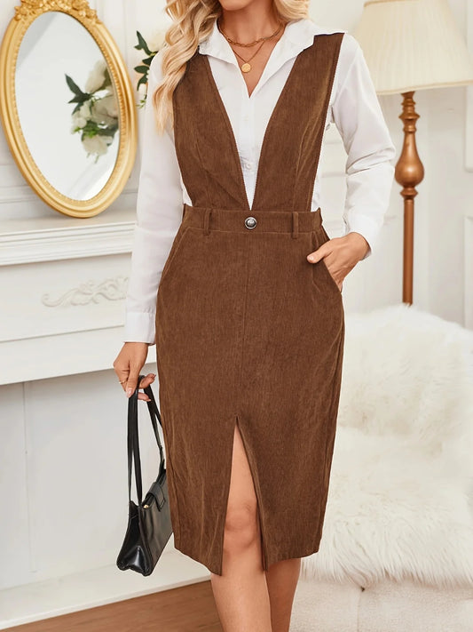 Front Slit Overall Dress with Pockets