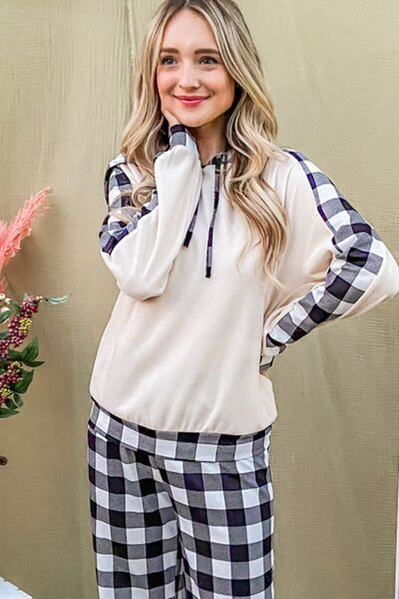 And the Why Drawstring Hooded Top and Plaid Pants Lounge Set