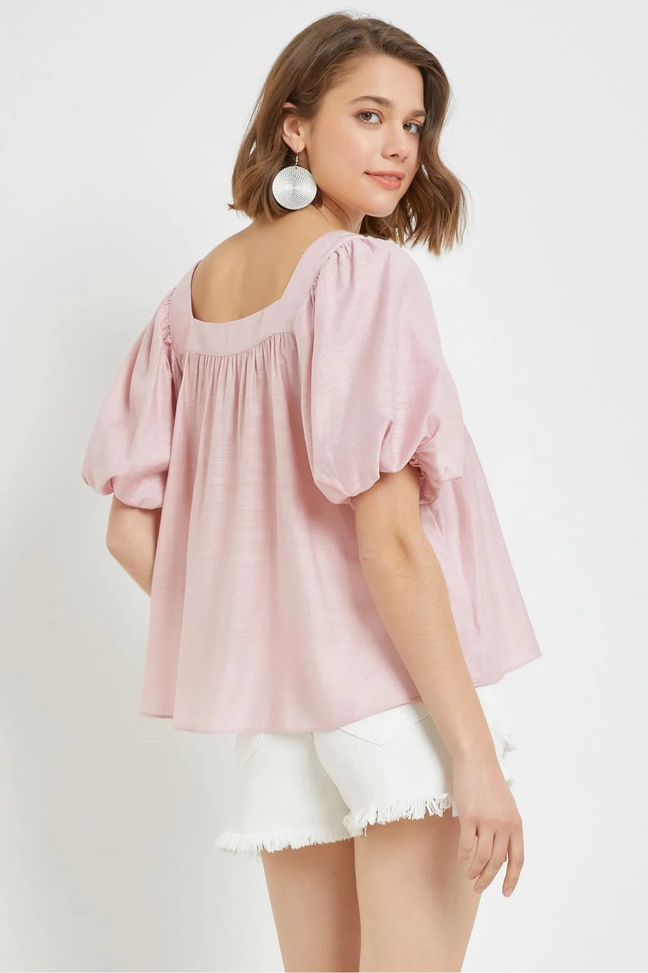 Square Neck Puff Short Sleeve Top