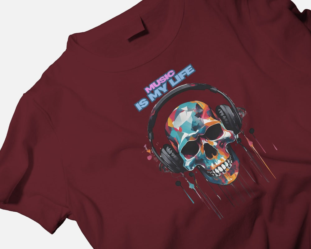 Music Is My Life Men Heavy Cotton Tee - Colorful Skull Design RaymaxUS Exclusives