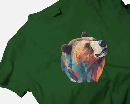 Geometric Bear Men Heavy Cotton Tee - Nature Lover's Graphic T-Shirt