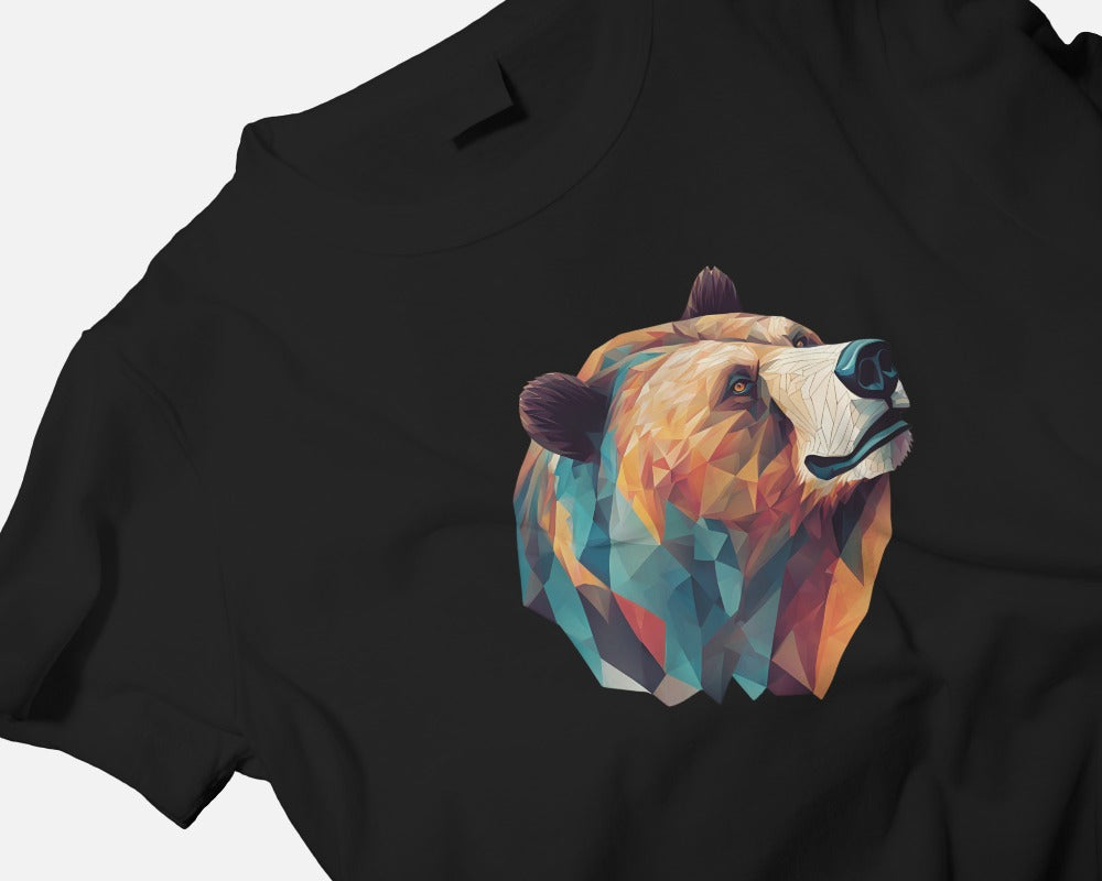 Geometric Bear Men Heavy Cotton Tee - Nature Lover's Graphic T-Shirt