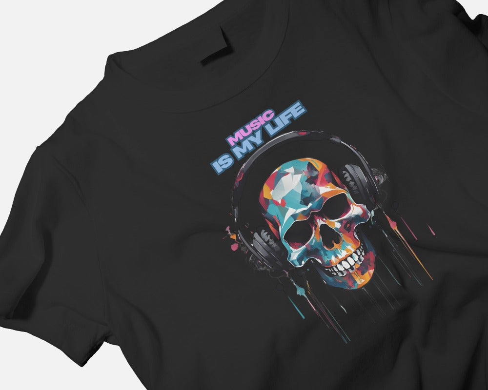 Music Is My Life Men Heavy Cotton Tee - Colorful Skull Design RaymaxUS Exclusives
