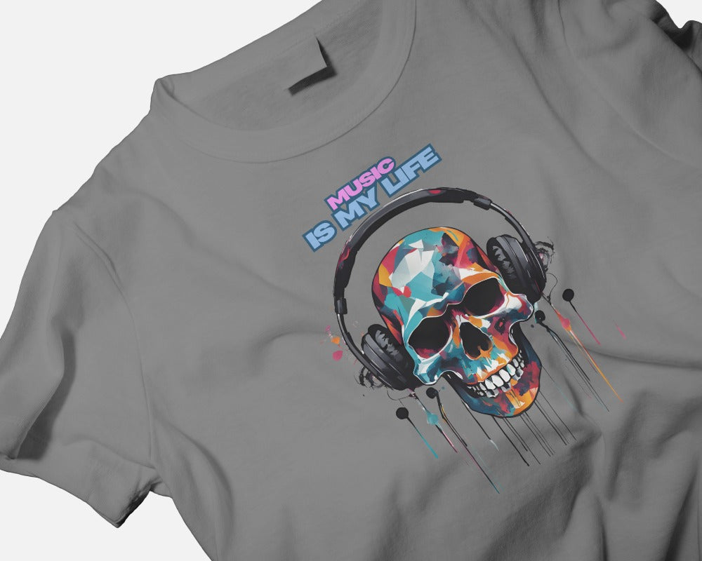 Music Is My Life Men Heavy Cotton Tee - Colorful Skull Design RaymaxUS Exclusives