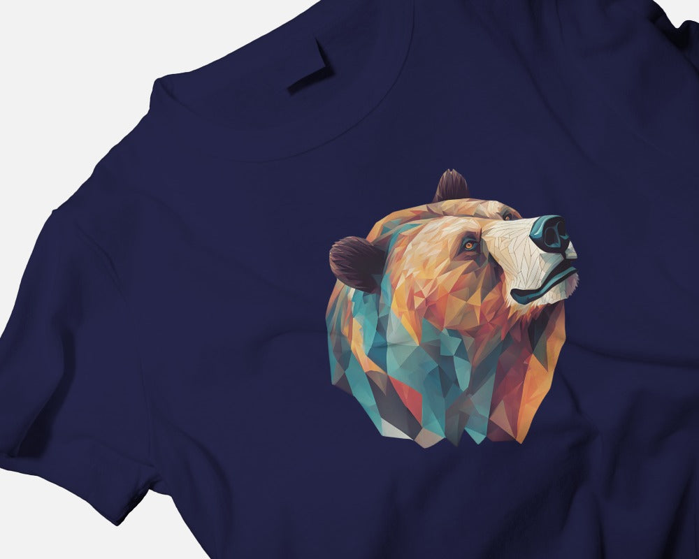Geometric Bear Men Heavy Cotton Tee - Nature Lover's Graphic T-Shirt