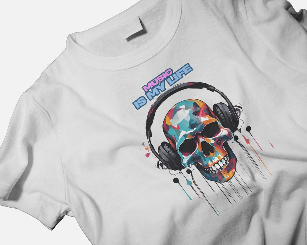 Music Is My Life Men Heavy Cotton Tee - Colorful Skull Design RaymaxUS Exclusives