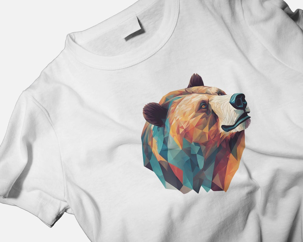 Geometric Bear Men Heavy Cotton Tee - Nature Lover's Graphic T-Shirt