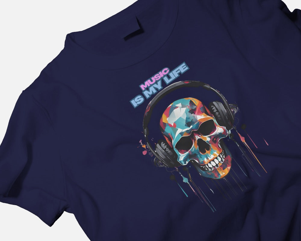 Music Is My Life Men Heavy Cotton Tee - Colorful Skull Design RaymaxUS Exclusives