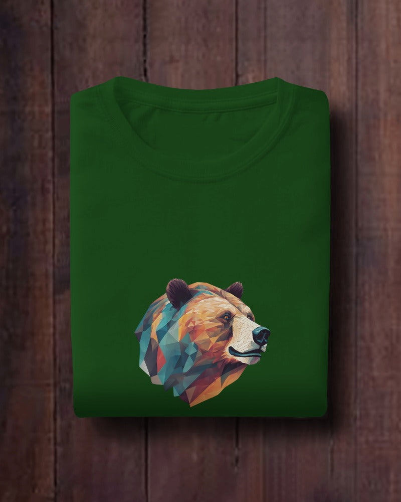 Geometric Bear Men Heavy Cotton Tee - Nature Lover's Graphic T-Shirt
