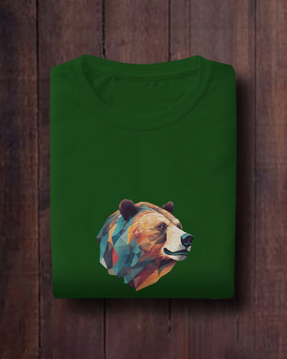 Geometric Bear Men Heavy Cotton Tee - Nature Lover's Graphic T-Shirt