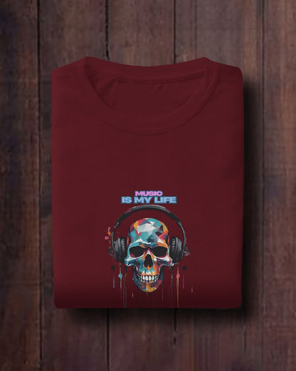 Music Is My Life Men Heavy Cotton Tee - Colorful Skull Design RaymaxUS Exclusives