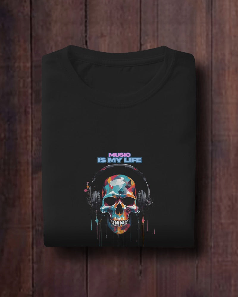 Music Is My Life Men Heavy Cotton Tee - Colorful Skull Design RaymaxUS Exclusives