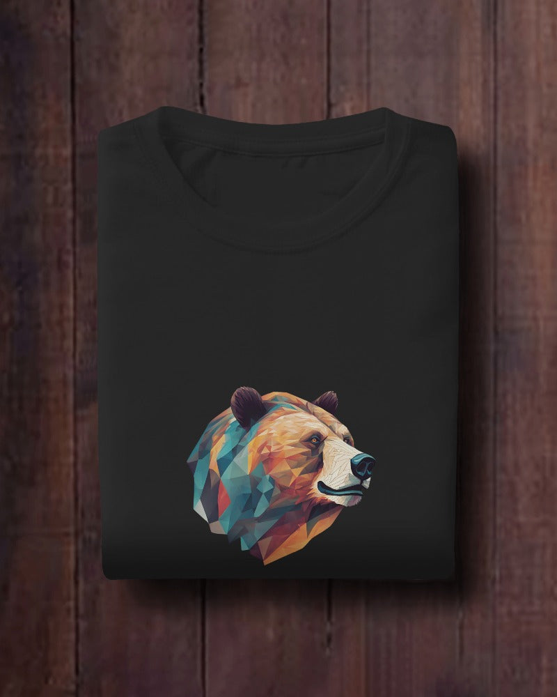 Geometric Bear Men Heavy Cotton Tee - Nature Lover's Graphic T-Shirt