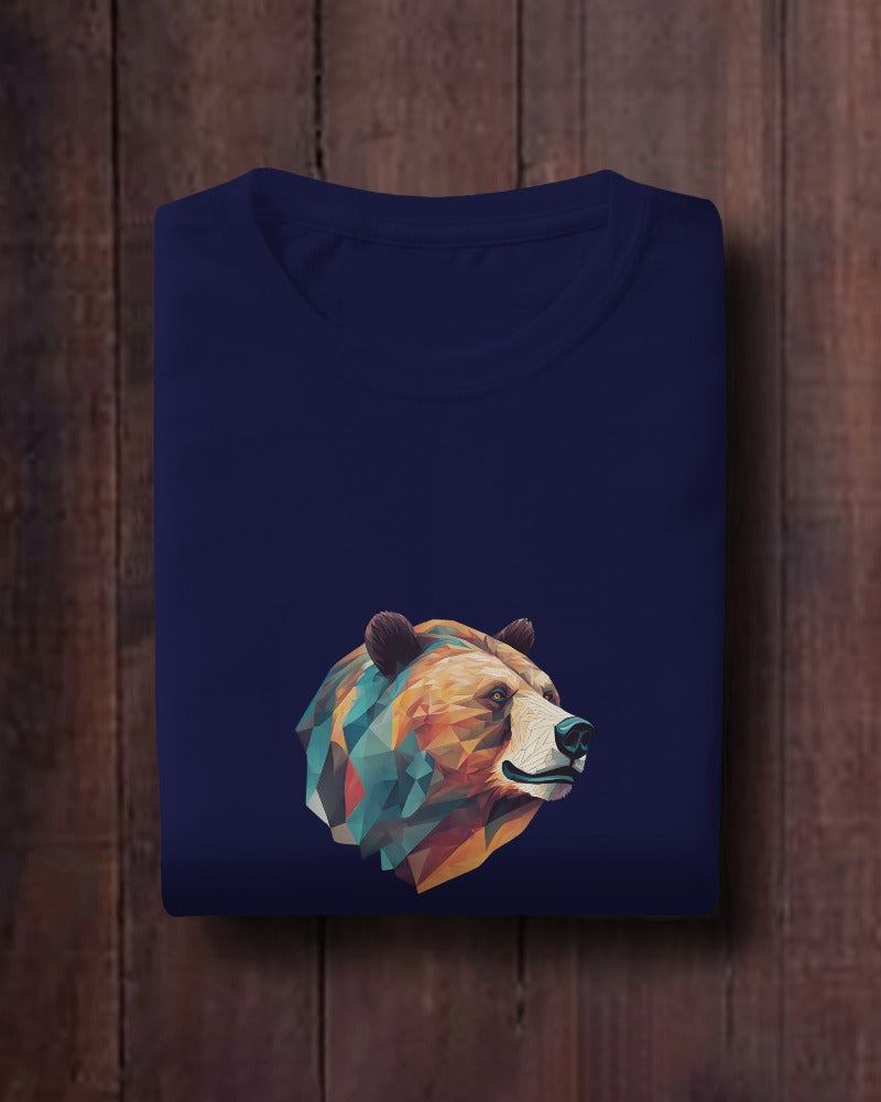 Geometric Bear Men Heavy Cotton Tee - Nature Lover's Graphic T-Shirt