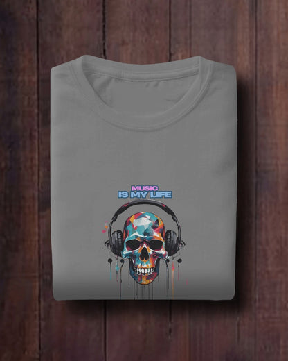 Music Is My Life Men Heavy Cotton Tee - Colorful Skull Design RaymaxUS Exclusives