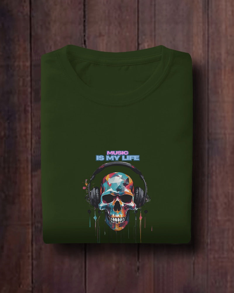 Music Is My Life Men Heavy Cotton Tee - Colorful Skull Design RaymaxUS Exclusives