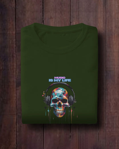 Music Is My Life Men Heavy Cotton Tee - Colorful Skull Design RaymaxUS Exclusives
