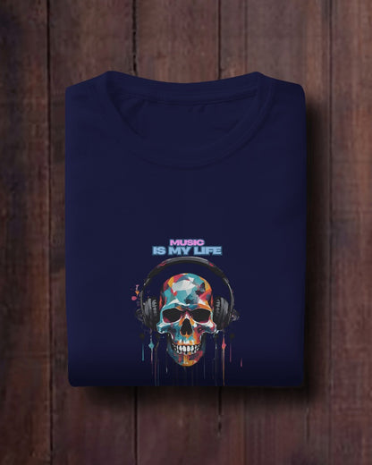 Music Is My Life Men Heavy Cotton Tee - Colorful Skull Design RaymaxUS Exclusives